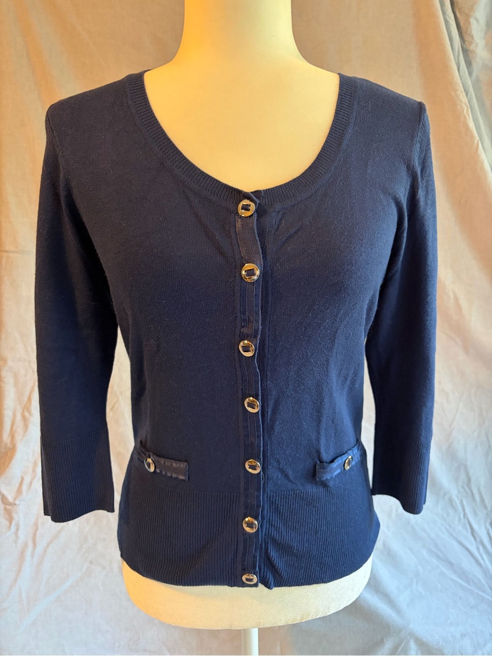 WHBM White House Black Market
Women's Navy Button-Front Sweater Cardigan